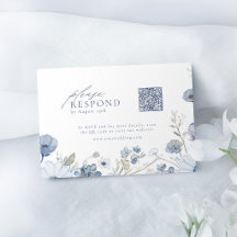 Código QR de casamento de flores silvestres azul e
