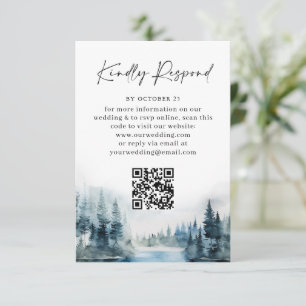 Cartão RSVP Código QR de Casamento de Floresta de Aquarela Ele