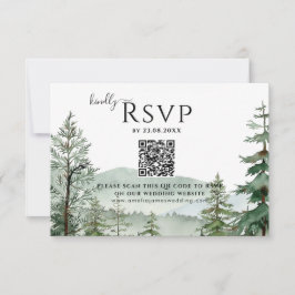 Cartão RSVP Código QR de Casamento de Floresta de Montanha Rus
