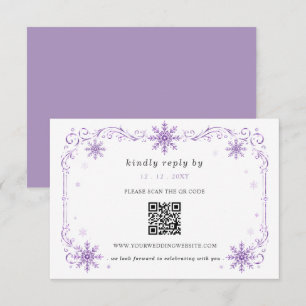 Cartão RSVP Código QR de Casamento de Inverno com Flocos de Ne