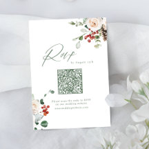 Código QR de casamento de inverno com flores festi
