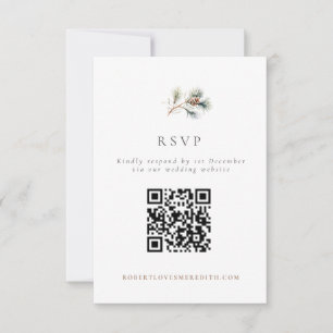 Cartão RSVP Código QR de Casamento de Inverno com Galho de Pin