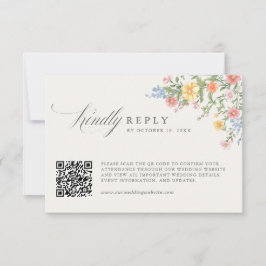 Cartão RSVP Código QR de Casamento de Jardim de Primavera Orna