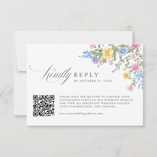 Cartão RSVP Código QR de Casamento de Jardim de Primavera Orna