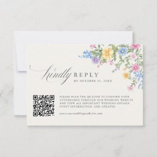 Cartão RSVP Código QR de Casamento de Jardim de Primavera Orna