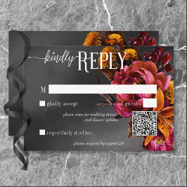 Cartão RSVP Código QR de Casamento de Lily Laranja Gótica Negr
