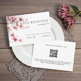 Cartão RSVP Código QR de Casamento de Magnólia Rosa Aquarela