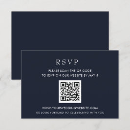 Cartão RSVP CÓDIGO QR de Casamento de Marinho Moderno Elegante