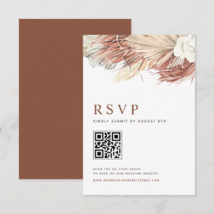 Cartão RSVP Código QR de Casamento de Orquídeas Boho e Folhas 