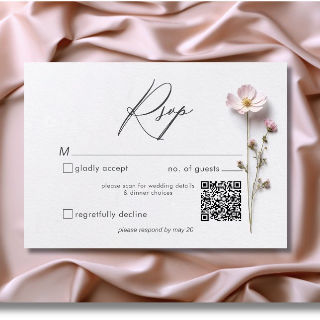 Cartão RSVP Código QR de Casamento de Pastel Selvagens Presas  (Modern Pressed Pastel Wildflowers Wedding QR Code RSVP Card)