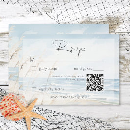 Cartão RSVP Código QR de Casamento de Praia de Costura de Cost