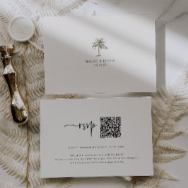 Cartão RSVP Código QR de Casamento de Praia de Sandy Beige