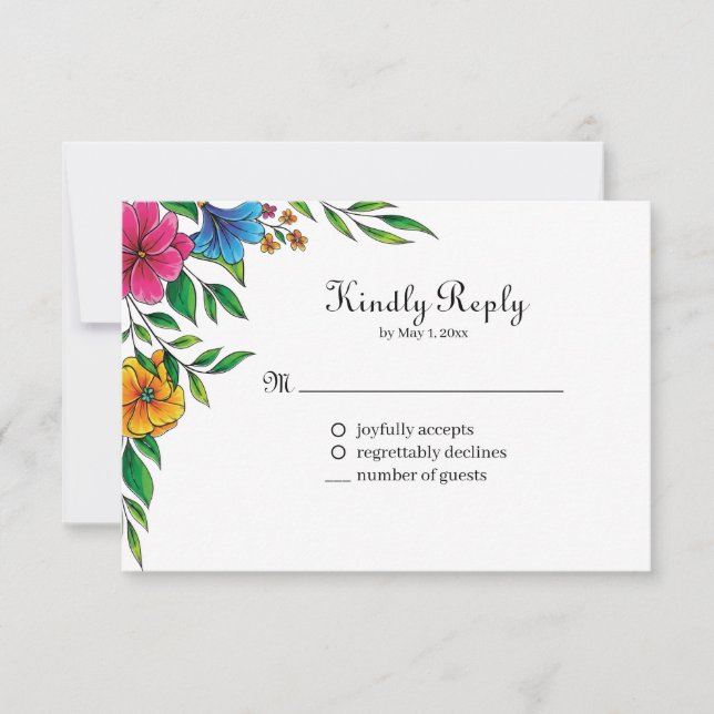 Cartão RSVP Código QR de casamento de primavera e verão da Flo (Frente)