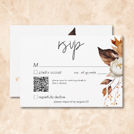 Cartão RSVP Código QR de Casamento de Quadro Floral Neutro de 