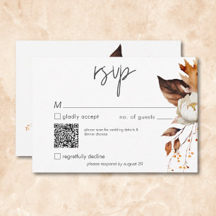 Cartão RSVP Código QR de Casamento de Quadro Floral Neutro de 