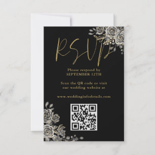 Cartão RSVP Código QR de casamento de rosas florais góticas pr