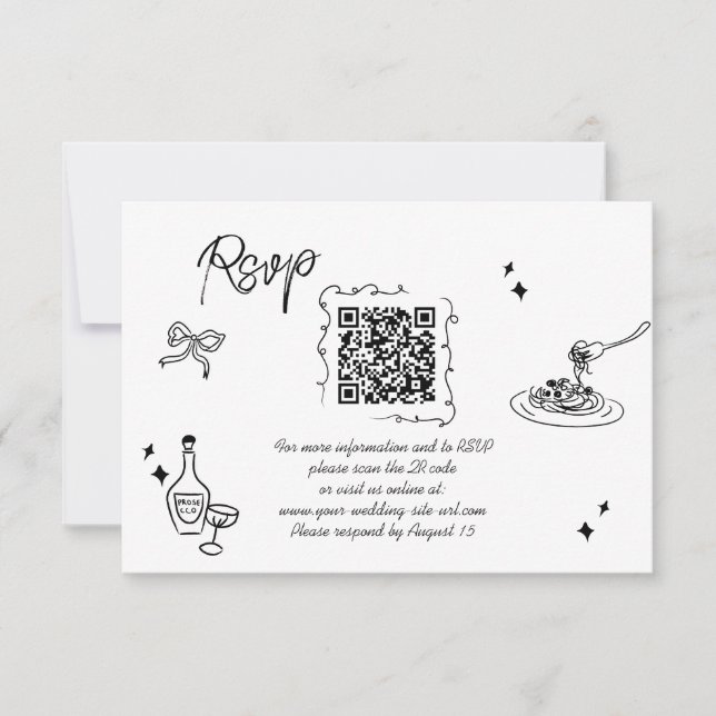 Cartão RSVP Código QR de Casamento de Script de Disjunção de T (Frente)