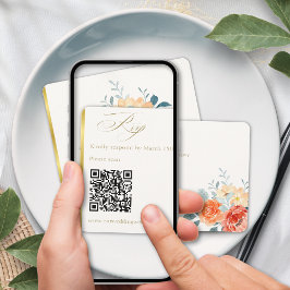 Cartão RSVP Código QR de Casamento de Script Floral Floral Dou