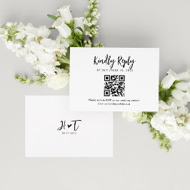 Cartão RSVP Código QR de Casamento de Script Monograma de Cora