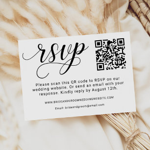 Cartão RSVP Código QR de Casamento de Script Preto Elegante