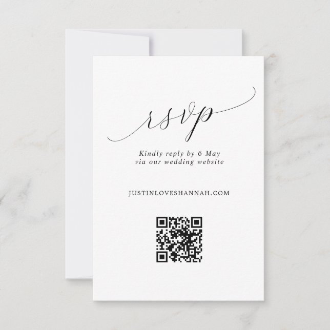 Cartão RSVP Código QR de Casamento de Script Romântico Simples (Frente)
