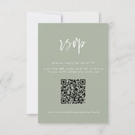 Cartão RSVP Código QR de Casamento de Script Verde de Sage Mín