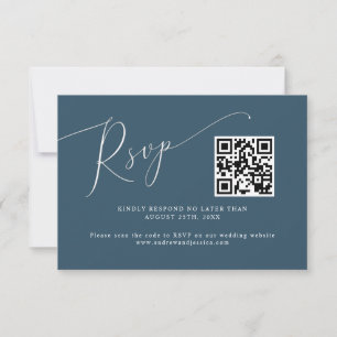 Cartão RSVP Código QR de Casamento de Teal Mínimo