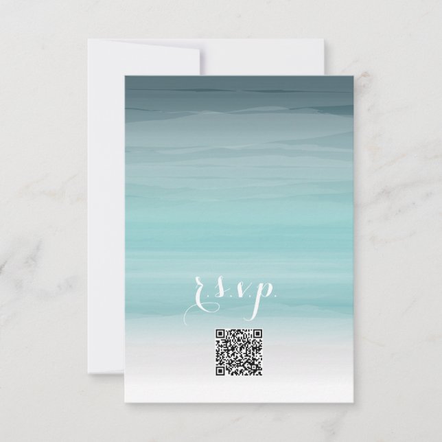 Cartão RSVP Código QR de Casamento de Teal Ombré (Frente)