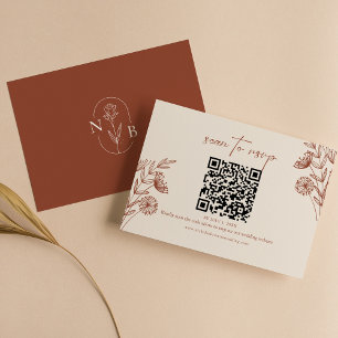 Cartão RSVP Código QR de Casamento de Terracotta Minimalista F