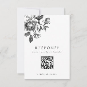 Cartão RSVP Código QR de Casamento de Toile Floral Preto e Bra