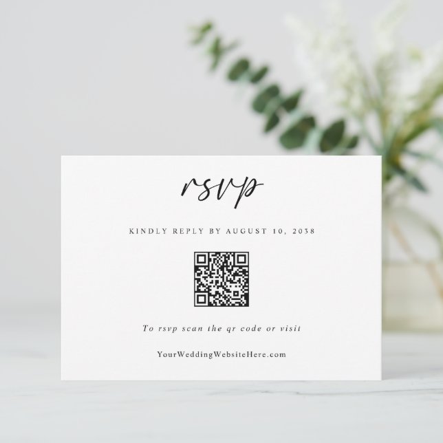 Cartão RSVP Código QR de Casamento Divertido Simples e Moderno (Em pé/Frente)