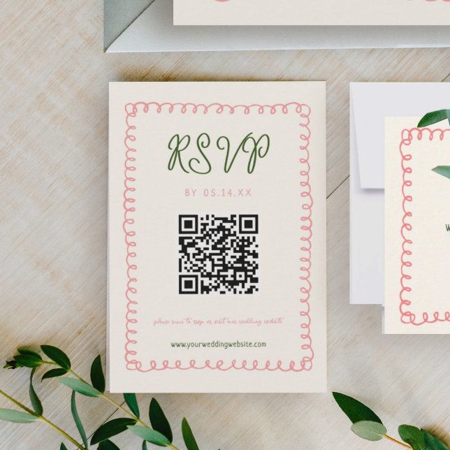 Cartão RSVP Código QR de Casamento Divino Francês Desenhado à  (Criador carregado)