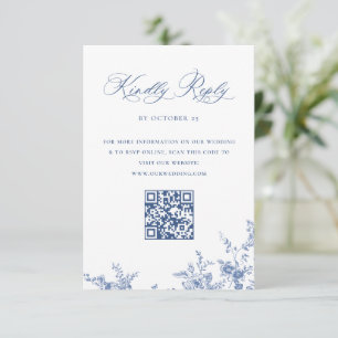 Cartão RSVP Código QR de Casamento do Jardim Francês Azul Simp