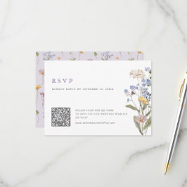 Cartão RSVP Código QR de Casamento do Prado de Flores Silvestr