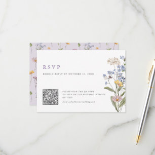 Cartão RSVP Código QR de Casamento do Prado de Flores Silvestr