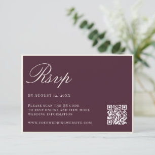 Cartão RSVP Código QR de Casamento Elegante Ameixa Dinheiro An