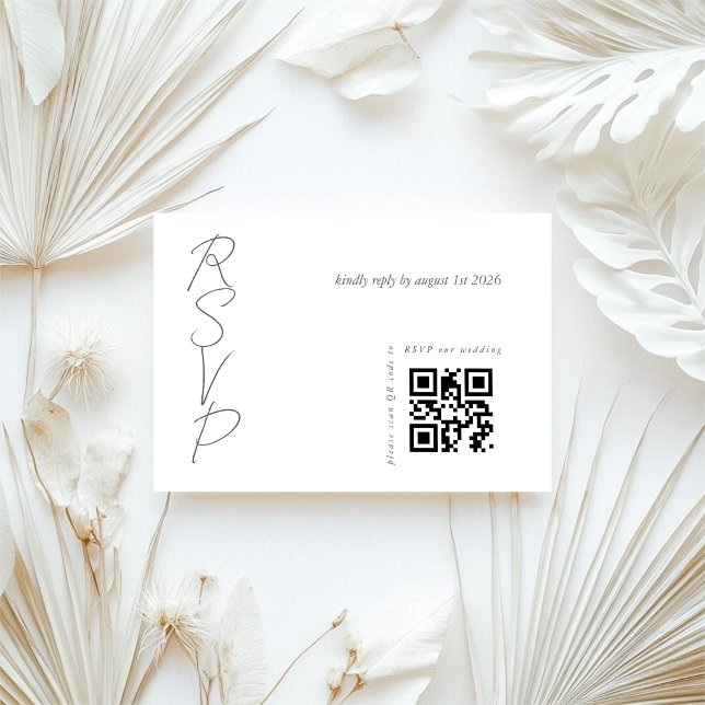 Cartão RSVP Código QR de Casamento Elegante Branco (Criador carregado)