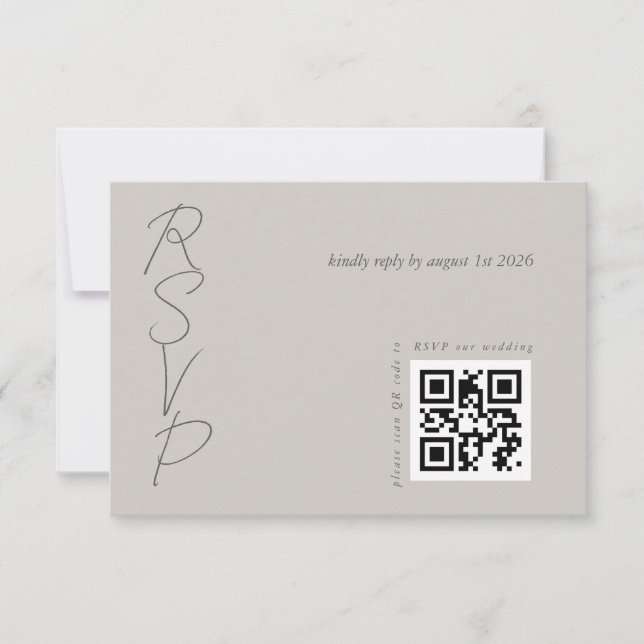 Cartão RSVP Código QR de Casamento Elegante de Cinzas de taupe (Frente)