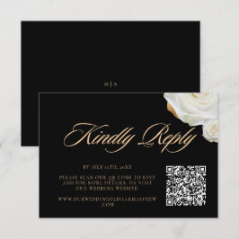 Cartão RSVP Código QR de casamento elegante floral moderno em 