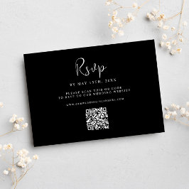 Cartão RSVP Código QR de Casamento Elegante Mínimo Negro