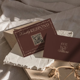 Cartão RSVP Código QR de casamento em chocolate marrom floral