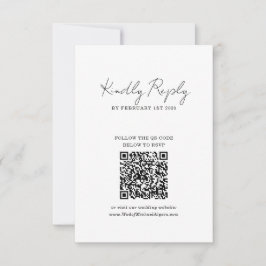 Cartão RSVP Código QR de Casamento em Letra de Mão Minimalista