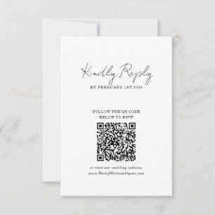 Cartão RSVP Código QR de Casamento em Letra de Mão Minimalista