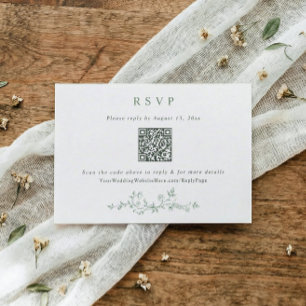 Cartão RSVP Código QR de Casamento em Verde Sage Vitoriano Ant