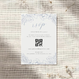 Cartão RSVP Código QR de casamento floral azul delicado para R