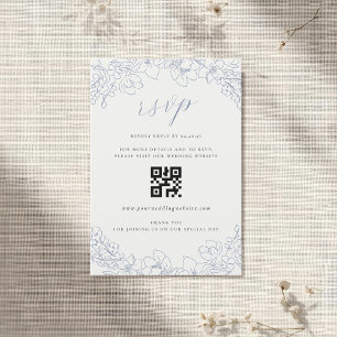 Cartão RSVP Código QR de casamento floral azul delicado para R