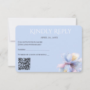 Cartão RSVP Código QR de casamento floral botânico pastel artí