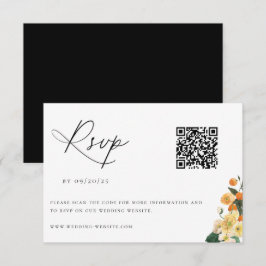 Cartão RSVP Código QR de Casamento Floral Citrus Orange