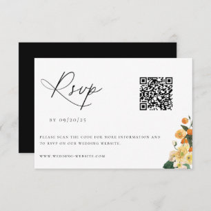 Cartão RSVP Código QR de Casamento Floral Citrus Orange