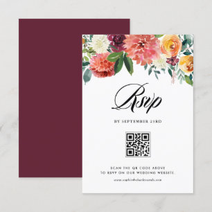 Cartão RSVP Código QR de Casamento Floral de Autumn Blooms Flo